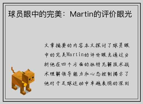 球员眼中的完美：Martin的评价眼光